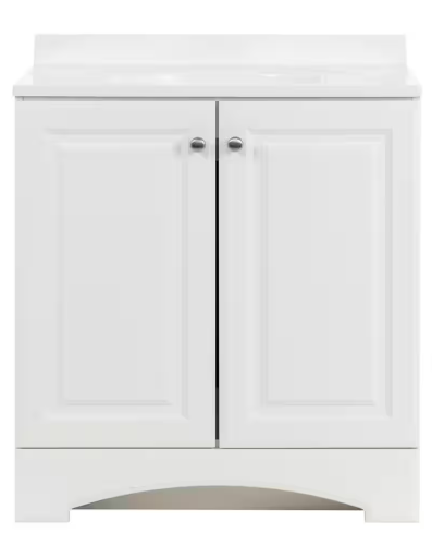 Photo 1 of 31 in. W x 19 in. D x 35 in. H Single Sink Freestanding Bath Vanity in White with White Cultured