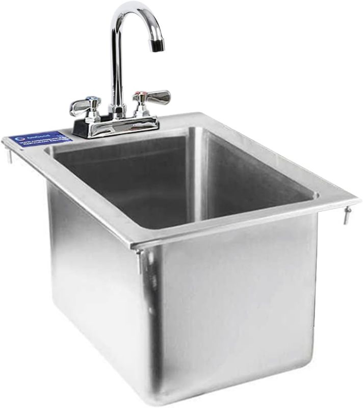 Photo 1 of 18.5 in. x 13 in. Stainless Steel Drop Sink - 1 Compartment Drop in Sink. Bowl size: 10"x14"x10". NSF. With Faucet
