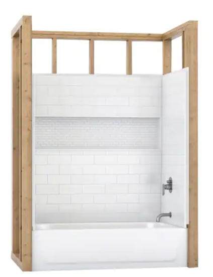 Photo 1 of Aloha NexTile 30 in. x 60 in. x 74.5 in. Standard Fit Alcove Bath and Shower Kit with Left-Hand Drain in White