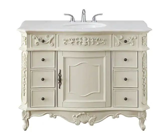 Photo 1 of Home Decorators Collection
Winslow 45 in. W x 22 in. D x 35 in. H Single Sink Freestanding Bath Vanity in Antique White with White Marble Top