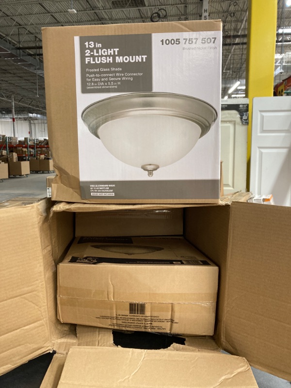 Photo 3 of 13 in. 2-Light Brushed Nickel Flush Mount (4pc)