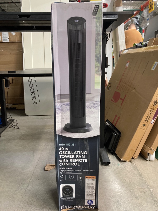 Photo 3 of Hampton Bay 40 in. 4 Speed Digital Oscillating Tower Fan with Remote Control in Black