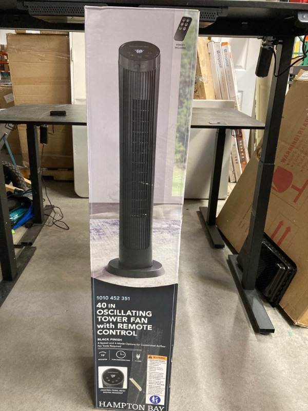 Photo 2 of Hampton Bay 40 in. 4 Speed Digital Oscillating Tower Fan with Remote Control in Black