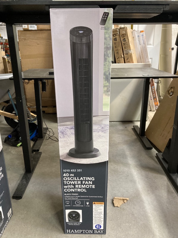 Photo 2 of Hampton Bay 40 in. 4 Speed Digital Oscillating Tower Fan with Remote Control in Black