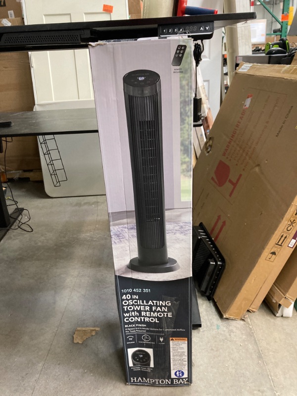 Photo 3 of Hampton Bay 40 in. 4 Speed Digital Oscillating Tower Fan with Remote Control in Black