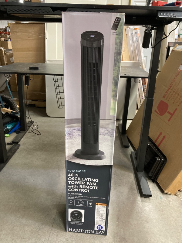 Photo 2 of Hampton Bay 40 in. 4 Speed Digital Oscillating Tower Fan with Remote Control in Black