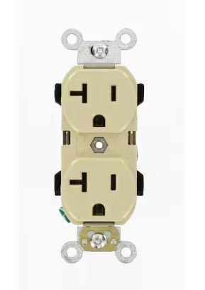 Photo 1 of 20 Amp Industrial Grade Heavy Duty Self Grounding Duplex Outlet, Ivory