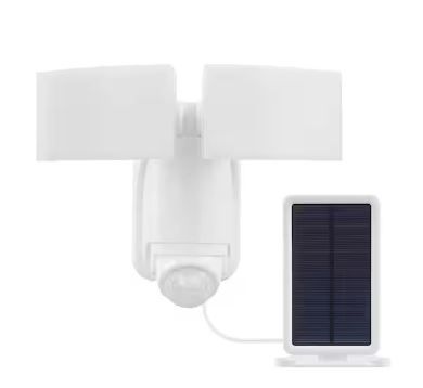 Photo 1 of 180-Degree White Motion Activated Solar Outdoor 2-Head Dusk-to-Dawn LED Security Flood Light 1400 Lumens