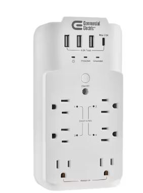Photo 1 of 6-Outlet Smart Surge Protector with 4 USB Ports, White, Powered by Hubspace