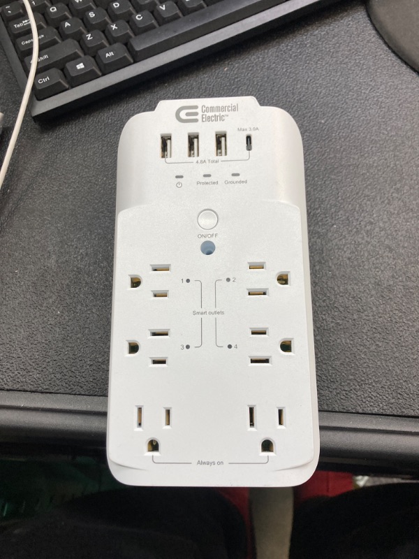 Photo 2 of 6-Outlet Smart Surge Protector with 4 USB Ports, White, Powered by Hubspace