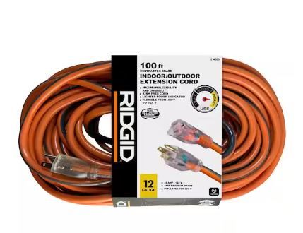 Photo 1 of 100 ft. 12/3 Heavy Duty Indoor/Outdoor Extension Cord with Lighted End, Orange/Grey
