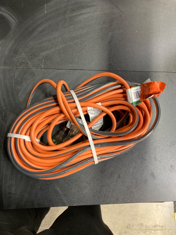 Photo 2 of 100 ft. 12/3 Heavy Duty Indoor/Outdoor Extension Cord with Lighted End, Orange/Grey
