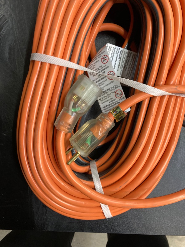 Photo 3 of 100 ft. 12/3 Heavy Duty Indoor/Outdoor Extension Cord with Lighted End, Orange/Grey
