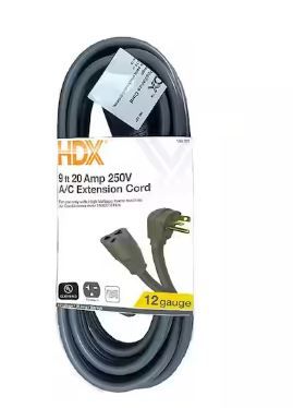 Photo 1 of 9 ft. 12/3 20 Amp 250-Volt Air Conditioner Extension Cord, Grey
