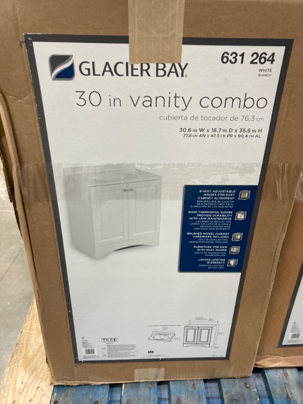 Photo 2 of 
Glacier Bay
31 in. W x 19 in. D x 35 in. H Single Sink Freestanding Bath Vanity in White with White Cultured Marble Top