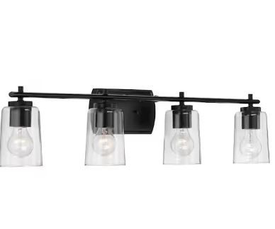 Photo 1 of Adley Collection 32 in. 4-Light brown Clear Glass New Traditional Bathroom Vanity Light
