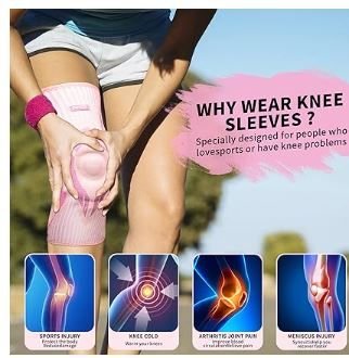 Photo 1 of ONTYZZ Single Pink Knee Braces Knee Compression Sleeve Knitted Sports Knee Support for for Meniscus Tear Arthritis Running Volleyball Weightlifting, XL
