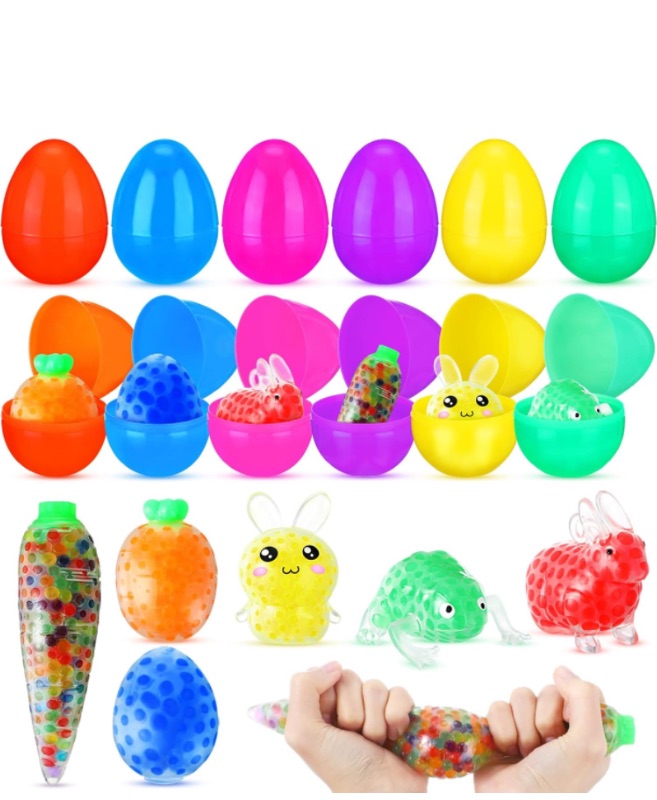 Photo 1 of Motionchic Easter Big Stress Relief Balls and Plastic Easter Eggs Design for Easter Basket Stuffers for Egg Fillers Party Favors Decorative Balls(24 Pcs)