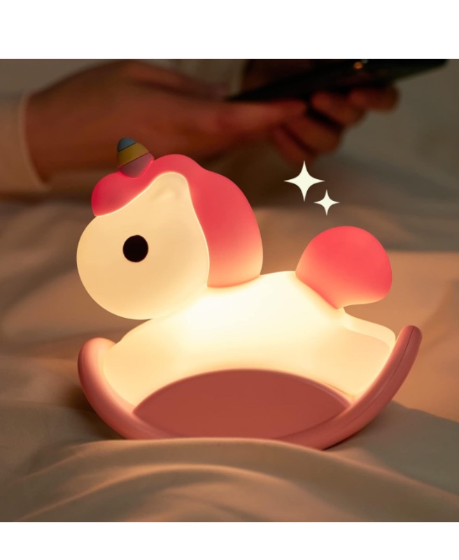 Photo 1 of Unicorn Night Light for Kids, Rechargeable Bedside Touch Lamp Silicone Nursery Night Light for Baby and Toddler, Rocking Horse Gifts for Girls, Cute Room Decor, Kawaii Stuff - Pink