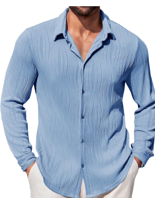 Photo 1 of Runcati Mens Casual Shirts Button Down Long Sleeve Textured Regular Fit Beach Shirt Tops