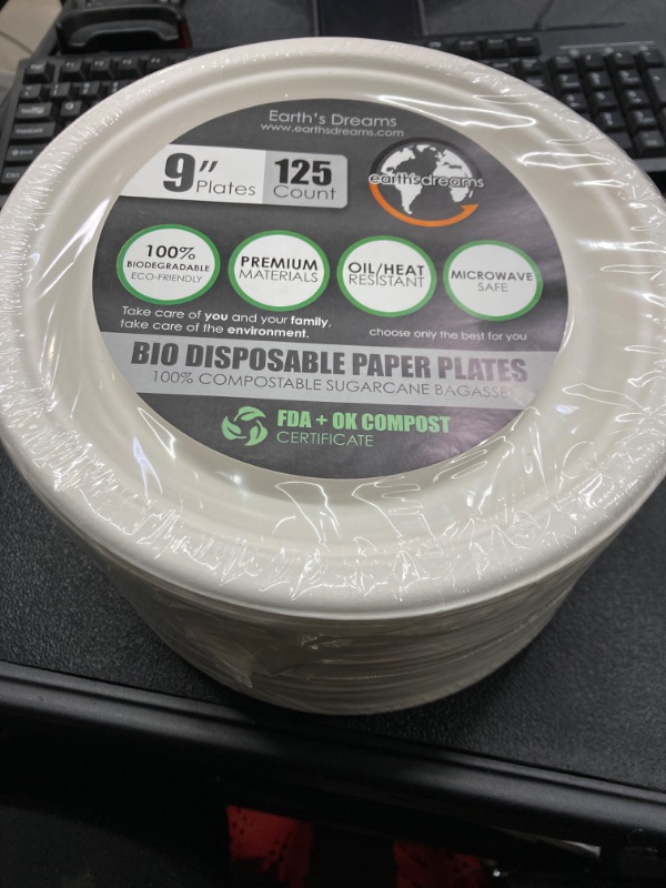 Photo 2 of 100% Compostable Disposable Paper Plates [125-Pack] - (PFAS-Free) - (BPI Certified) - [9 Inch] Heavy Duty, Eco-Friendly, Biodegradable Bagasse Dinner Plates - Natural Brown 9" Plate by Plate'O'Stack