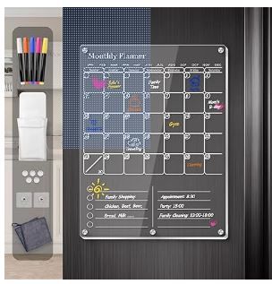 Photo 1 of Magnetic Calendar for Refrigerator - Acrylic Magnetic Calendar for Fridge - Magnetic Calendar Dry Erase - Clear Calendar for Fridge -Set of 2 Acrylic Dry Erase Board and Calendar Board for Fridge