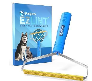 Photo 1 of PetLovers EzLint Pet Hair Remover - Reusable Dog and Cat Fur Removal Tool, Portable Carpet Scraper & Rake for Couches, Furniture, Rugs, Mats, and Clothes Blue
