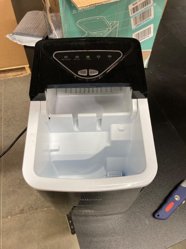 Photo 2 of ***MISSING SCOOP AND LID*** Silonn Ice Maker Countertop, 9 Cubes Ready in 6 Mins, 26lbs in 24Hrs, Self-Cleaning Ice Machine with Ice Scoop and Basket, 2 Sizes of Bullet Ice for Home Kitchen Office Bar Party