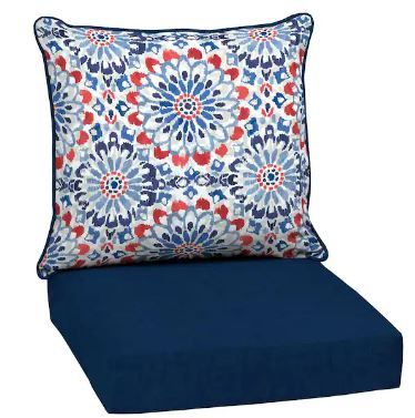 Photo 1 of 24 in. x 24 in. 2-Piece Deep Seating Outdoor Lounge Chair Cushion in Clark Blue
