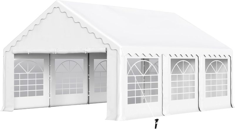 Photo 1 of 20 ft. x 20 ft. White Wedding Tent and Carport, Portable Garage with Removable Sidewalls, Large Outdoor Canopy
