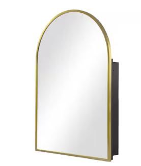 Photo 1 of 24 in. W x 36 in. H Arched Gold Recessed/Surface Mount Medicine Cabinet with Mirror
