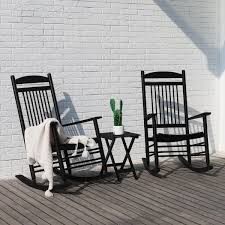 Photo 1 of VEIKOUS
Black Wooden Patio Outdoor Rocking Chair Set (3-Pieces)