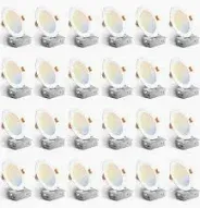 Photo 1 of Amico 24 Pack 6 Inch 5CCT Ultra-Thin LED Recessed Ceiling Light with Junction Box, 1050LM Brightness, Dimmable Canless Wafer Downlight, 12W, ETL&FCC