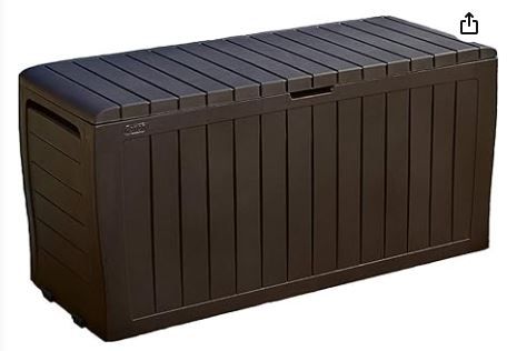 Photo 1 of Keter Marvel Plus 71 Gallon Resin Outdoor Storage Box for Patio Furniture Cushion Storage, Brown
