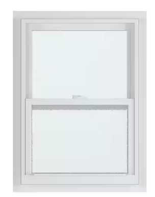 Photo 1 of 35 in. x 35 in. 50 Series Low-E Argon Glass Single Hung White Vinyl Fin Window, Screen Incl
