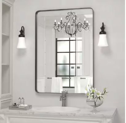 Photo 1 of 24 in. W x 36 in. H Large Rectangular Metal Framed Wall Mounted Wall Bathroom Mirrors Bathroom Vanity Mirror in Black

