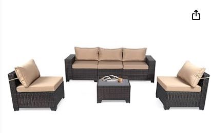 Photo 1 of 6 Pieces Outdoor Patio Furniture Sets,Rattan Conversation Sectional Set,Manual Weaving Wicker Patio Sofa,w/Table&Wide Armrest
