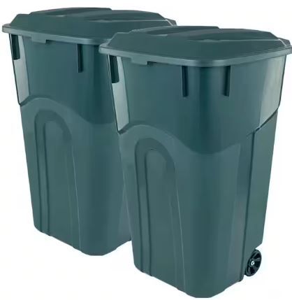 Photo 1 of 32 Gal. Wheeled Outdoor Garbage Can with Lid, ECO Green (2-Pack)
