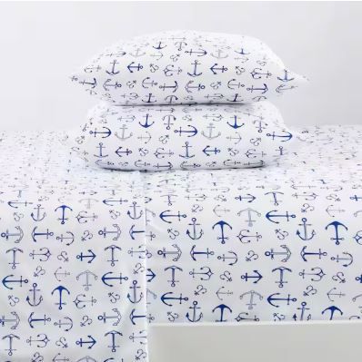 Photo 1 of 4-Piece Anchor Ultra Soft Coastal Printed Microfiber Full Sheet Set
