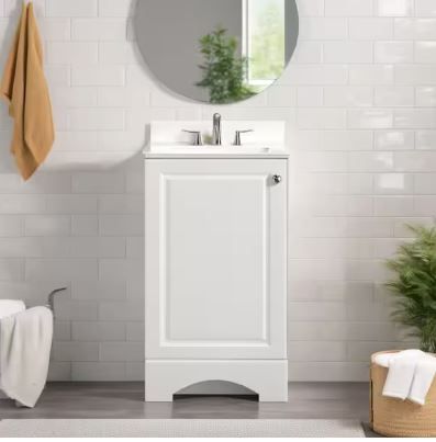 Photo 1 of 19 in. W x 18 in. D x 34 in. H Single Sink Freestanding Bath Vanity in White with White Cultured Marble Top
