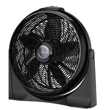 Photo 1 of 20 in. 3 Speeds Cyclone Floor Fan in Black with 90 Degrees Tilt Adjustment, Built-In Carry Handle, Wall Mountable
