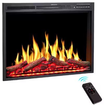 Photo 1 of 37 in. Ventless Electric Fireplace Insert, Remote Control, Adjustable Led Flame Brightness, 750-Watts/1500-Watts

