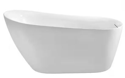 Photo 1 of 59 in. Acrylic Flatbottom Freestanding Bathtub in Glossy White with Polished Chrome Drain
