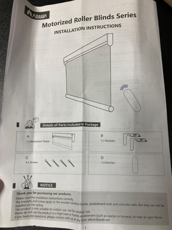 Photo 3 of Allesin Motorized Roller Blinds with Remote Control for Windows, Blackout Smart Roller Shade, Battery Powered Electric Smart Blind (White,34" Wx72 H) White W34" X H72"