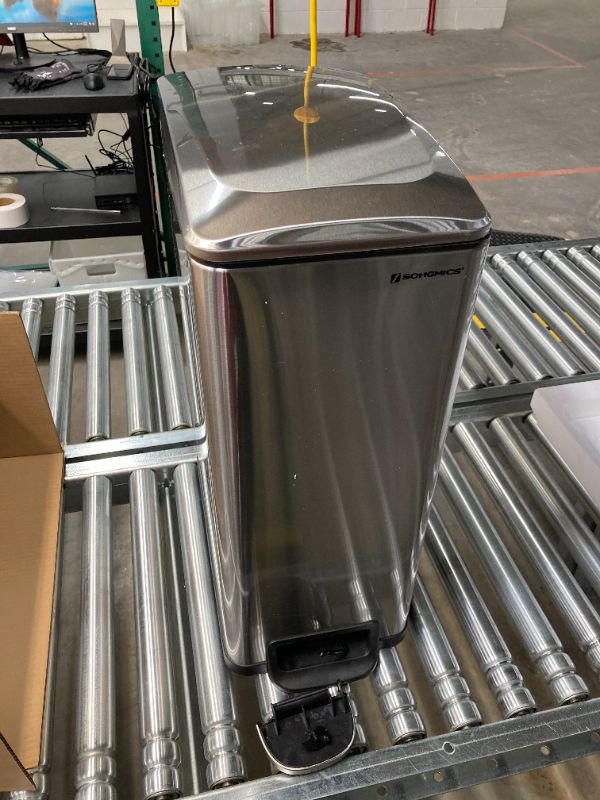 Photo 2 of ***PEDAL IS BROKEN***SONGMICS Slim Trash Can, 12.7 Gallon Garbage Can for Narrow Spaces with Soft-Close Lid, Inner Bucket, and Step-on Pedal, Stainless Steel, Silver ULTB510E48