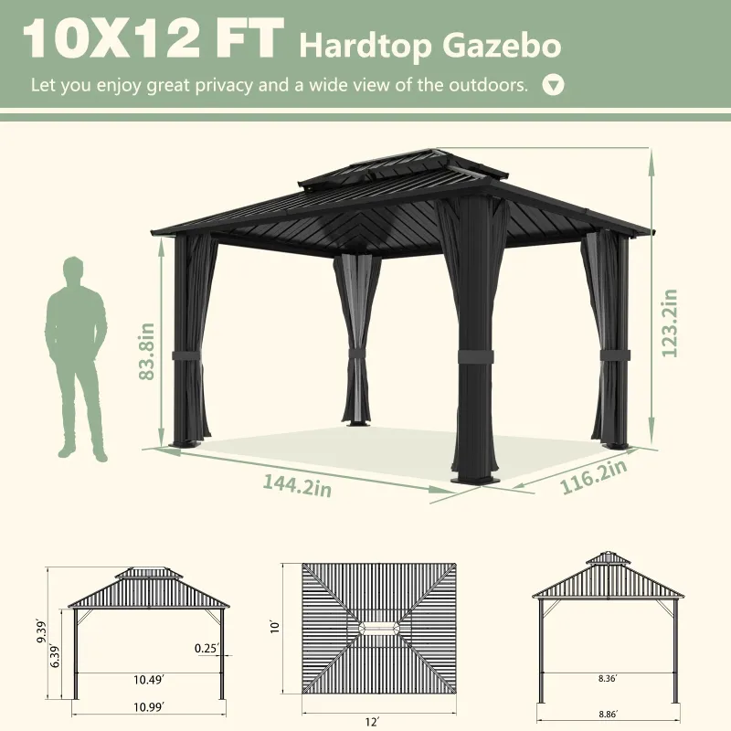 Photo 1 of ***ONLY HALF OF ASSEMBLY ITEMS, MISSING BOX 2*** VEIKOUS, 12 ft. W x 10 ft. L x 8.7 ft. H Aluminum Hardtop Gazebo with Grey Curtains and Netting