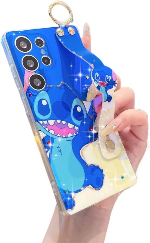 Photo 1 of for Samsung Galaxy S25 Ultra Case with Wrist Strap Kickstand Cute Glitter Cartoon Camera Lens Protector Shockproof Protective Cover for Women Girls