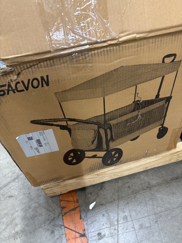 Photo 1 of ***SELLING AS PARTS ONLY MISSING ONE WHEEL, BOX RIPPED/TORN...SEE ALL PHOTOS)***

SACVON All-Terrain Stroller Wagon for Toddlers with Canopy, Parent Organizer, Adjustable Handlebar, 2 Cup Holder   ***(BOX RIPPED/TORN....SEE ALL PHOTOS)***