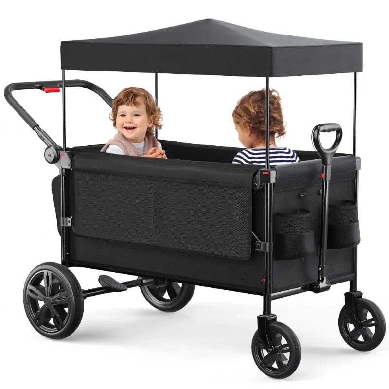 Photo 1 of ***SELLING AS PARTS ONLY MISSING ONE WHEEL, BOX RIPPED/TORN...SEE ALL PHOTOS)***

SACVON All-Terrain Stroller Wagon for Toddlers with Canopy, Parent Organizer, Adjustable Handlebar, 2 Cup Holder   ***(BOX RIPPED/TORN....SEE ALL PHOTOS)***