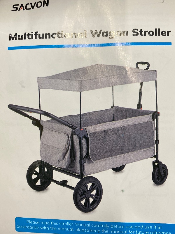 Photo 1 of ***SELLING AS PARTS ONLY MISSING ONE WHEEL, BOX RIPPED/TORN...SEE ALL PHOTOS)***

SACVON All-Terrain Stroller Wagon for Toddlers with Canopy, Parent Organizer, Adjustable Handlebar, 2 Cup Holder   ***(BOX RIPPED/TORN....SEE ALL PHOTOS)***